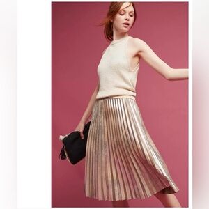 Anthropologie Maeve Metallic Gold Pleated Midi Skirt Women’s Large